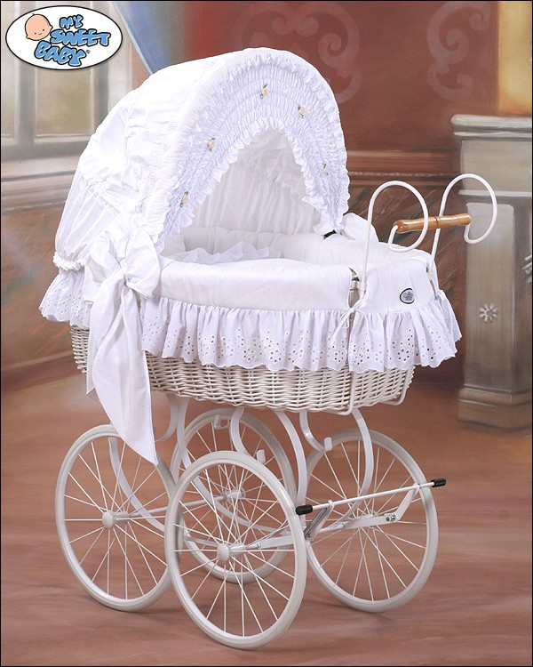 Culle Di Vimini Rivestite vimini neonato vintage retro bianco Culle Di Vimini Rivestite vimini neonato vintage retro bianco