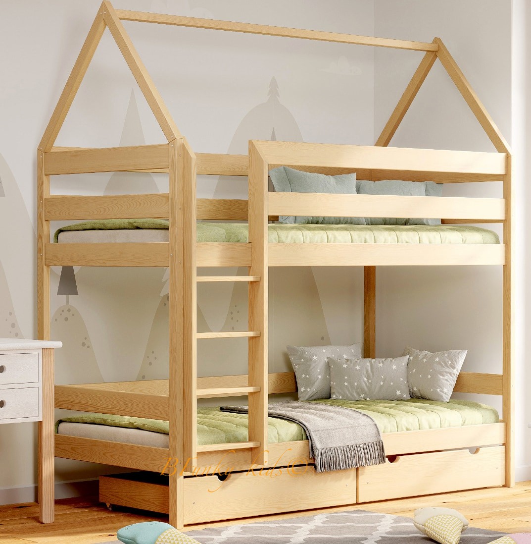 Letto a castello in legno massello Casetta 160x80 cm