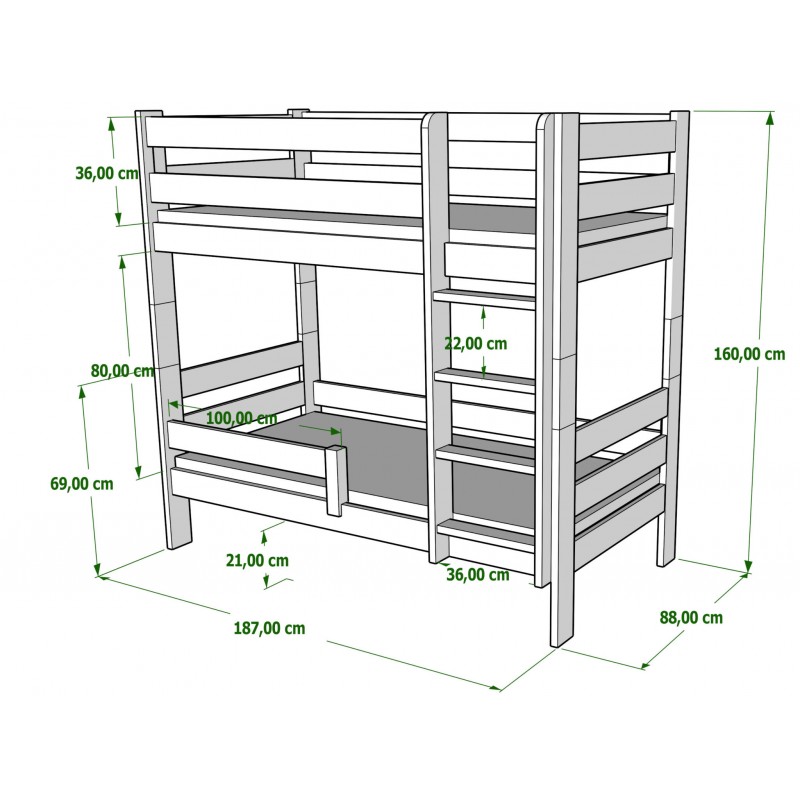 Letto A Castello In Legno Massello Casper 180x80 Cm Letto A Castello In Legno Massello Casper 180x80 Cm