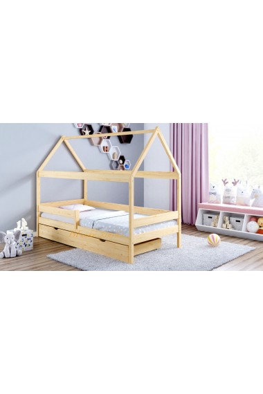 Letto singolo bambino in legno di pino massello Casetta 180x90 cm