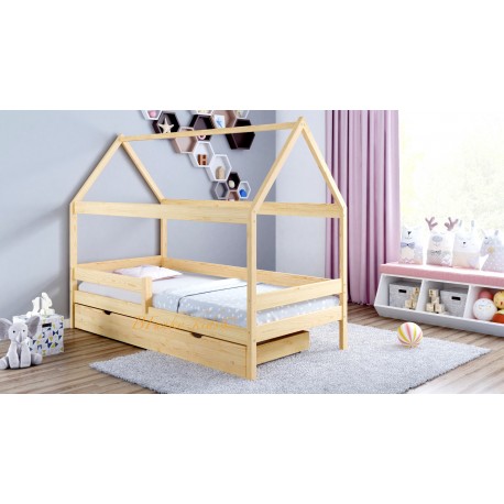 Letto singolo bambino in legno di pino massello Casetta 180x90 cm