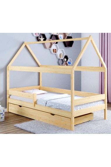 Letto singolo bambino in legno di pino massello Casetta 200x90 cm