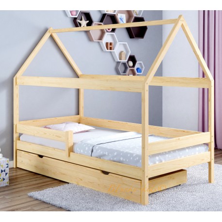 Letto singolo bambino in legno di pino massello Casetta 200x90 cm
