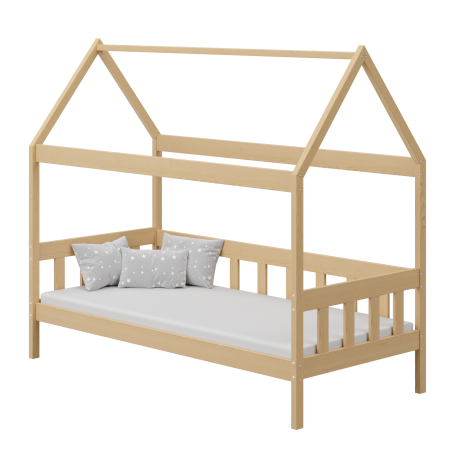 Letto singolo bambino in legno di pino massello Casetta 180x80 cm