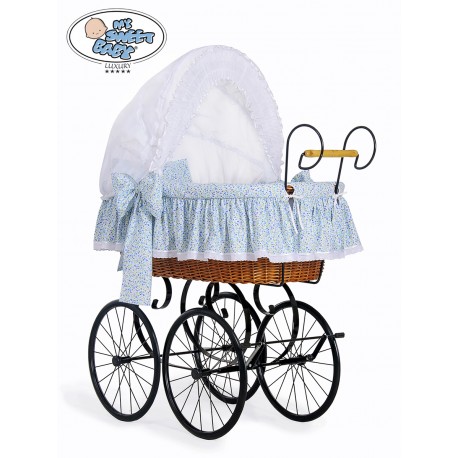 Culla vimini neonato Vintage Retro - Bianco-Blu