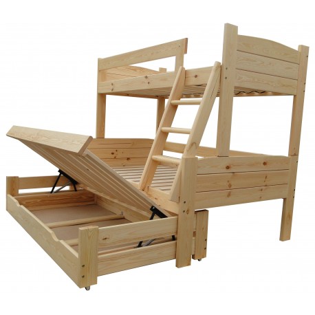 Letto a castello con estraibile in legno massello Ignacio 200x120/90 cm