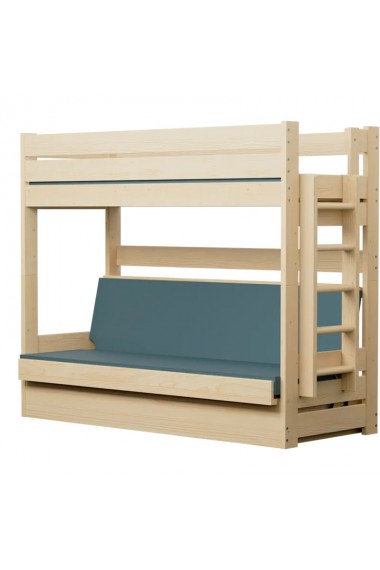 Letto a castello in legno massello Carlos con materassi e cassetto 180x80 cm