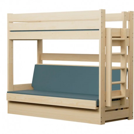 Letto a castello in legno massello Carlos con materassi e cassetto 180x80 cm
